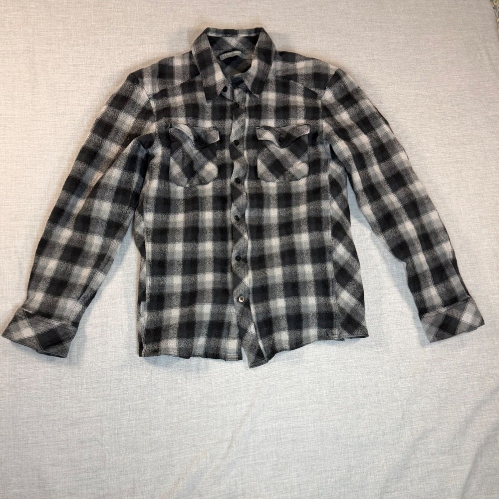 Icebreaker Merino Wool Mens Flannel Shirt Plaid Black Grey Button Up Medium